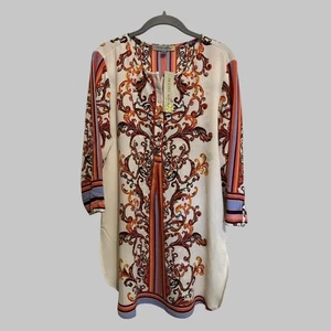 Figueroa & Flower Floral Bohemian Baroque Striped Mixed Media Popover Tunic M - Picture 1 of 10