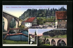Welzheim, Eisenbahn-Viadukt b. d. Laufenmühle m. Wasserfall, Ansichtskarte  - Picture 1 of 2