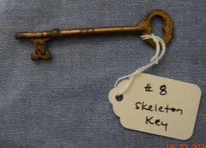 Antique 3" Metal Skeleton Key Door Desk Cabinet Marked 27     #8 - Picture 1 of 1