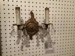 Antike verzierte Messing Leuchte Wandleuchte selten mit Glaskristallen - Bild 1 von 2