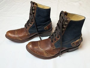 Sendra Boots Womens 7  Old English, Brown/ Blue Distressed, Lace Up Low Top  - Picture 1 of 9