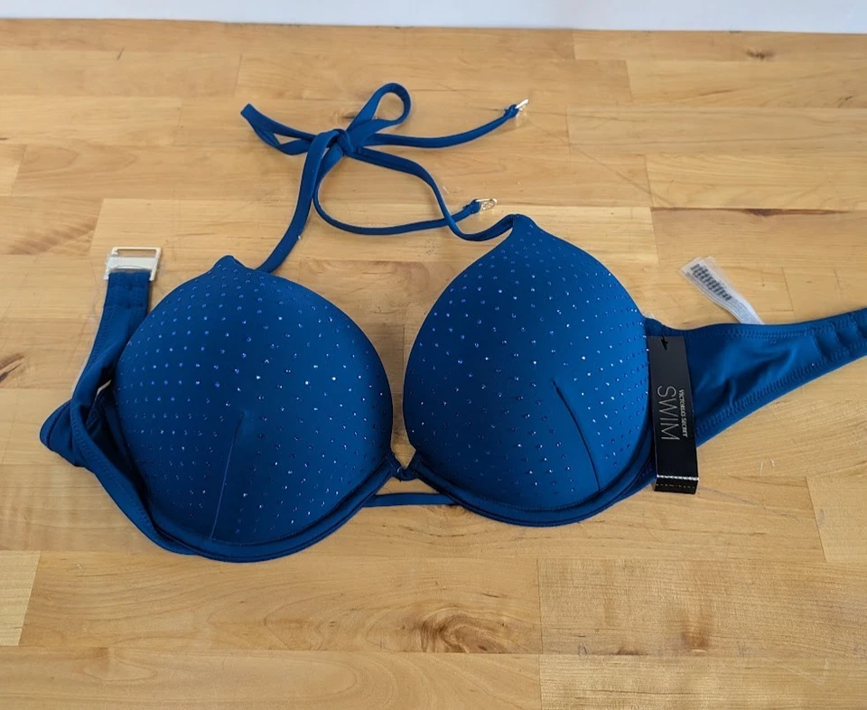 Victoria’s Secret Swim Bombshell Add-2-Cups Bikini Top 32D – Blue Rhinestone - Image 1 of 4