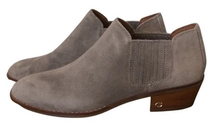NEW Coach Ankle Boots Booties Size 8 Grey Suede Logo Emblem Wood Heel NIB - Picture 1 of 7