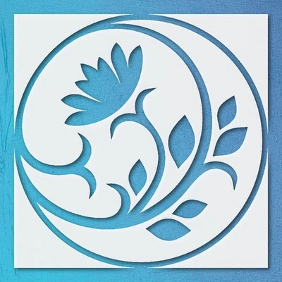 Stylized Flower and Foliage Circular Design Wall Art Reusable Stencil - Stenc… - Image 1 of 4