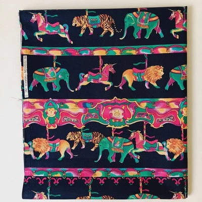 Hi-Fashion Fabrics Navy Multicolor Carousel Stripe Cotton Fabric Remnant 30"x44" - Image 1 of 4