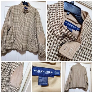 Polo Golf Ralph Lauren Jacket Mens XL Houndstooth Linen Bln Leather Elbow Patch - Picture 1 of 24