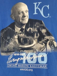 KC Royals Adult M Shirt Ewing Kauffman Memorial 1916-2016 EMK 100 Blue MLB READ - Picture 1 of 8