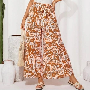 Pantalones Grace Karin Palazzo Estampado Hawaiano Cintura Ajustada Corbata Cinturón Bohemio MD - Imagen 1 de 11