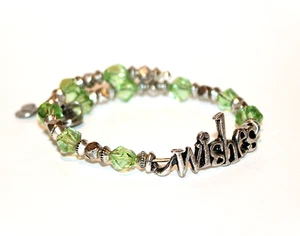 Disney Alex and Ani "Wishes" Memory Wrap Bracelet Beaded Silver & Green w Charms - Picture 1 of 7