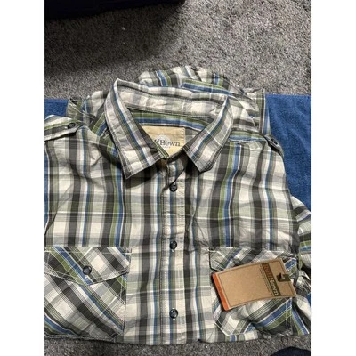 NUEVO CON ETIQUETAS Camisa para Hombres Tallada con Volantes XL Marrón/Verde Cuello Manga Larga a Cuadros Foto 1 de 3