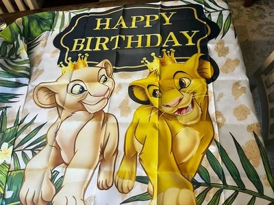 New The Lion King Happy Birthday Fabric Backdrop 3x5 Foot Simba Nala - Image 1 of 3