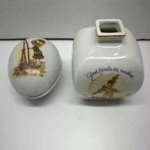 Holly Hobbie Bud Vase and Egg Shaped Trinket Box 1978 Cute Vintage 2 Piece Set - Picture 1 of 15