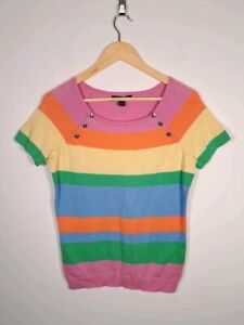 Lauren Ralph Lauren Striped Rainbow Summer Top UK Size Medium Baby Tee Y2K 