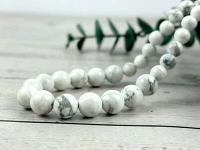 A++ Natürlicher Howlith Glatt Rund Edelstein Perlen Selbstakzeptanz Halskette... - Bild 1 von 4