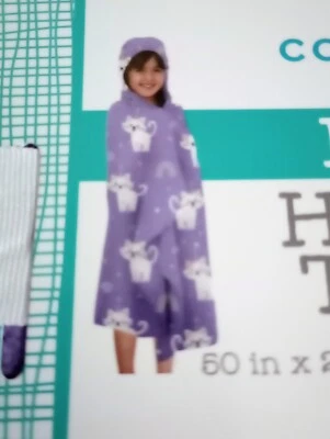 Purple Soft Fuzzy Comfort Bay Kids Hooded Throw Blanket Unicorn Cats 50inx25in - Image 1 of 4