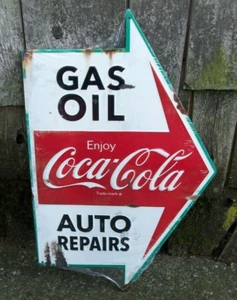Old Vintage Style Arrow Coca Cola Gas Oil Auto Repairs Tin Metal Sign Mancave - Picture 1 of 5