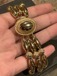 Vintage Old Fashion Art Deco Beaded Gold Tone  Bracelet Unique Clasp 8” - Picture 1 of 3