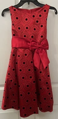 NWOT Rare Editions Girls Red And Black Polka Dot Velvet Holiday Dress Size 8 - Image 1 of 4