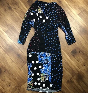 Desigual Damen Gr. M schwarz blau Blumen Multi Print Cutout Rücken Kleid *LESEN - Bild 1 von 19