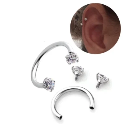 Circonita cúbica plata herradura gema piercing anillo quirúrgico garra barra tabique oreja pezón Foto 1 de 4