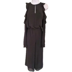 Womens Michael Kors Black Chiffon Ruffle Cold Shoulder Wide Leg Jumpsuit XS. - Picture 1 of 11