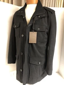 TASSO ELBA WOOL BLEND BLACK CAR COAT/ JACKET MENS MED. w/ EPAULETS, NWT - Picture 1 of 12