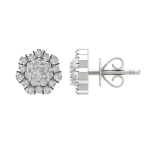 14K White Gold Diamond Flower Stud Earrings 1/4 cttw, I-J Color, I2-I3 Clarity - Picture 1 of 5
