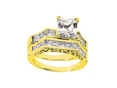 Juego de anillos de compromiso de diamantes de princesa redondos genuinos de 2,00 quilates de oro macizo de 18 k G SI1 Foto 1 de 3