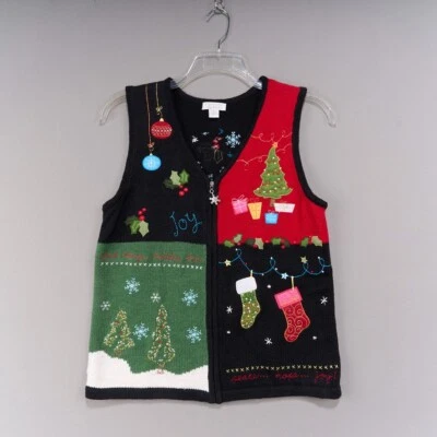 Vintage Christopher Banks Colete de Natal Feminino M Algodão Meias Ramie Tree - Imagem 1 de 4