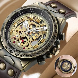Luxus Herren Automatik Mechanische Armbanduhr Lederband Retro Skelett Zifferblatt - Bild 1 von 8