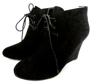 NEW Thalia Sodi Noa Wedge ANKLE Booties Black Micro suede 8 M - Picture 1 of 7