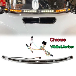 LED Illuminated Chrome Windshield Trim White Amber For Harley Touring 2014-2022 - Picture 1 of 6