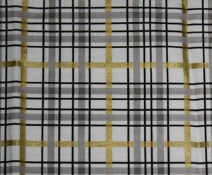 cotton quilting fabric 18" pc Riley Blake plaid black gold white sky gray NEW - Picture 1 of 2