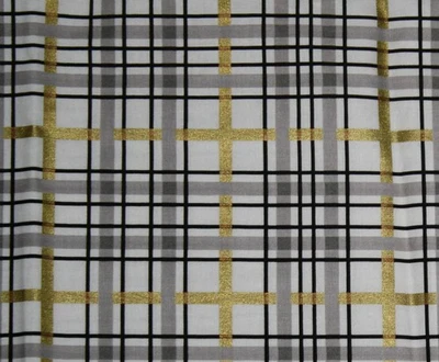 cotton quilting fabric 18" pc Riley Blake plaid black gold white sky gray NEW - Image 1 of 2