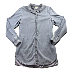 Garnet Hill Women Chambray Denim Button Front Tunic Top Cotton Blue Small D109 - Picture 1 of 8