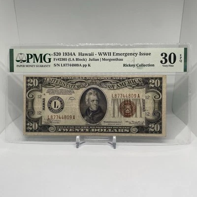 $20 1934A Hawaii WWII Emergency Issue Fr#2305 (LA) PMG 30 EPQ S/N L87744809A - Image 1 of 2