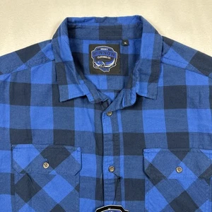 Angry Minnow Vintage Sleeveless Flannel Men XL Blue/Black NWT Graphic Print Bear - Picture 1 of 10