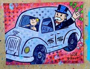 WILL STREET original painting 11x14/ monopoly art not banksy brainwash alec pop - Picture 1 of 6