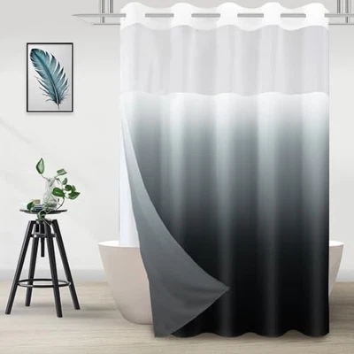 Extra Long No Hook Shower Curtain with Snap 71"W x 84"L (Pack of 1) Ombre Black - Image 1 of 4