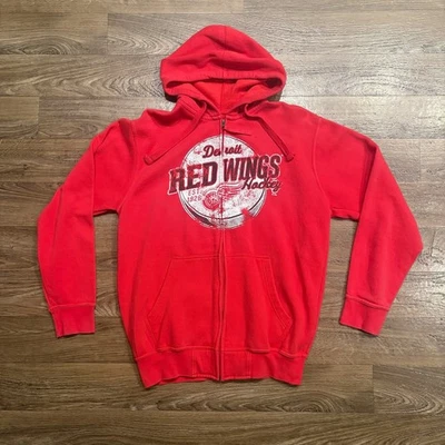 Y2K / Vintage 2000s Detroit Red Wings NHL Hoodie Sweatshirt Zip Up Red Sz Medium - Image 1 of 4