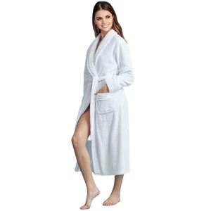 Accappatoio donna morbido in peluche con collo scialle, accappatoio in pile, bianco - Foto 1 di 6