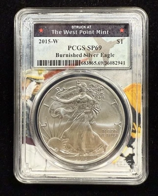 2015-W $1 Burnished American Silver Eagle PCGS SP69 West Point Care #229 - Image 1 of 4