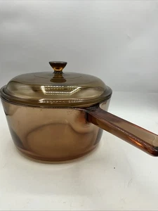 Corning Vision Ware Sauce Pan Pot Amber Pyrex Lid (SN) - Picture 1 of 24