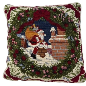 Almohada vintage para techo de Papá Noel con punta de aguja arcos florales clásica tradicional - Imagen 1 de 6