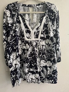 Crown And Ivy Tunic Elephant Animals Farm Rio Navy White XXL - Picture 1 of 7