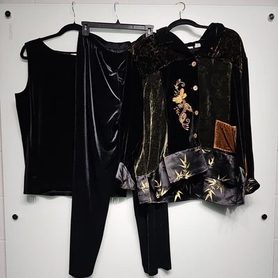 Chicos Conjunto Diseño Terciopelo Bordado Patchwork Chaqueta + Chaleco + Pantalones  Foto 1 de 4