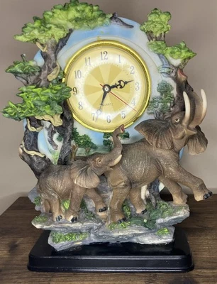 Beautiful Elephant Clock by Quartz With Trees Around Works Great! - Image 1 of 4