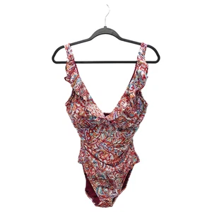 NEU Schlankmacher Lauren Ralph Lauren Einteiler Gr. 14 Damen Badeanzug Paisley Rüschen - Bild 1 von 11