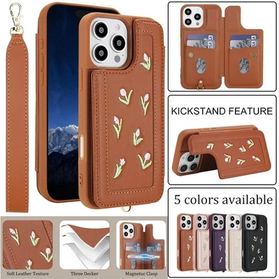 Kickstand Card Holder Case Crossbody Wrist Strap For Samsung Galaxy A56 A55 A54 - Image 1 of 4