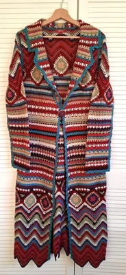 Monsoon Multicoloured Crochet Long Cardigan Size 14 Wool/acrylic mix  - Image 1 of 4